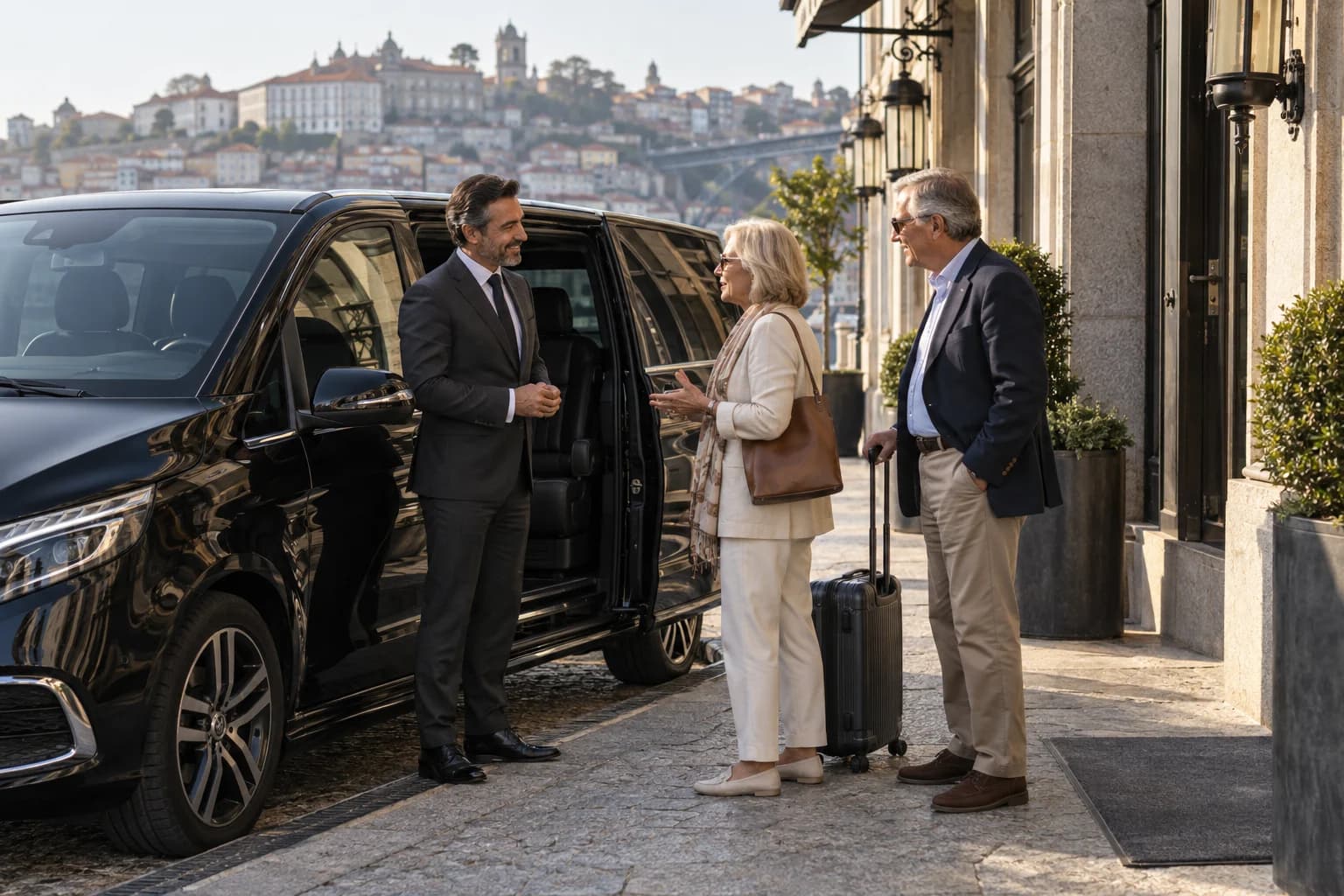 Cena ilustrativa de um motorista a acolher viajantes no Porto