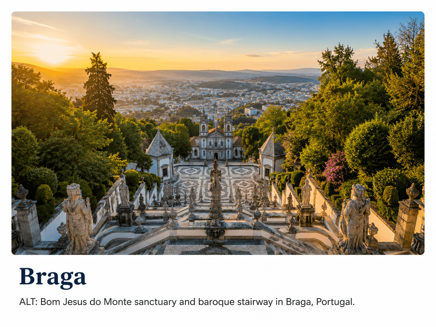 Santuario de Bom Jesus do Monte y escalinata barroca sobre Braga.